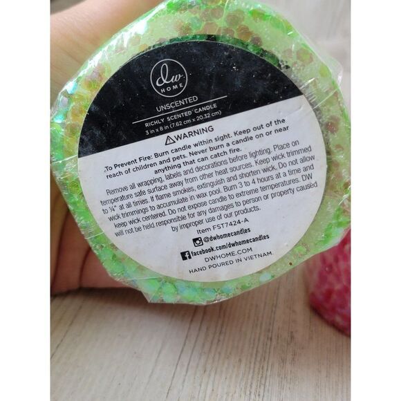 DW home fallen star unscented candle set pink green glitter figure - Picture 9 of 9